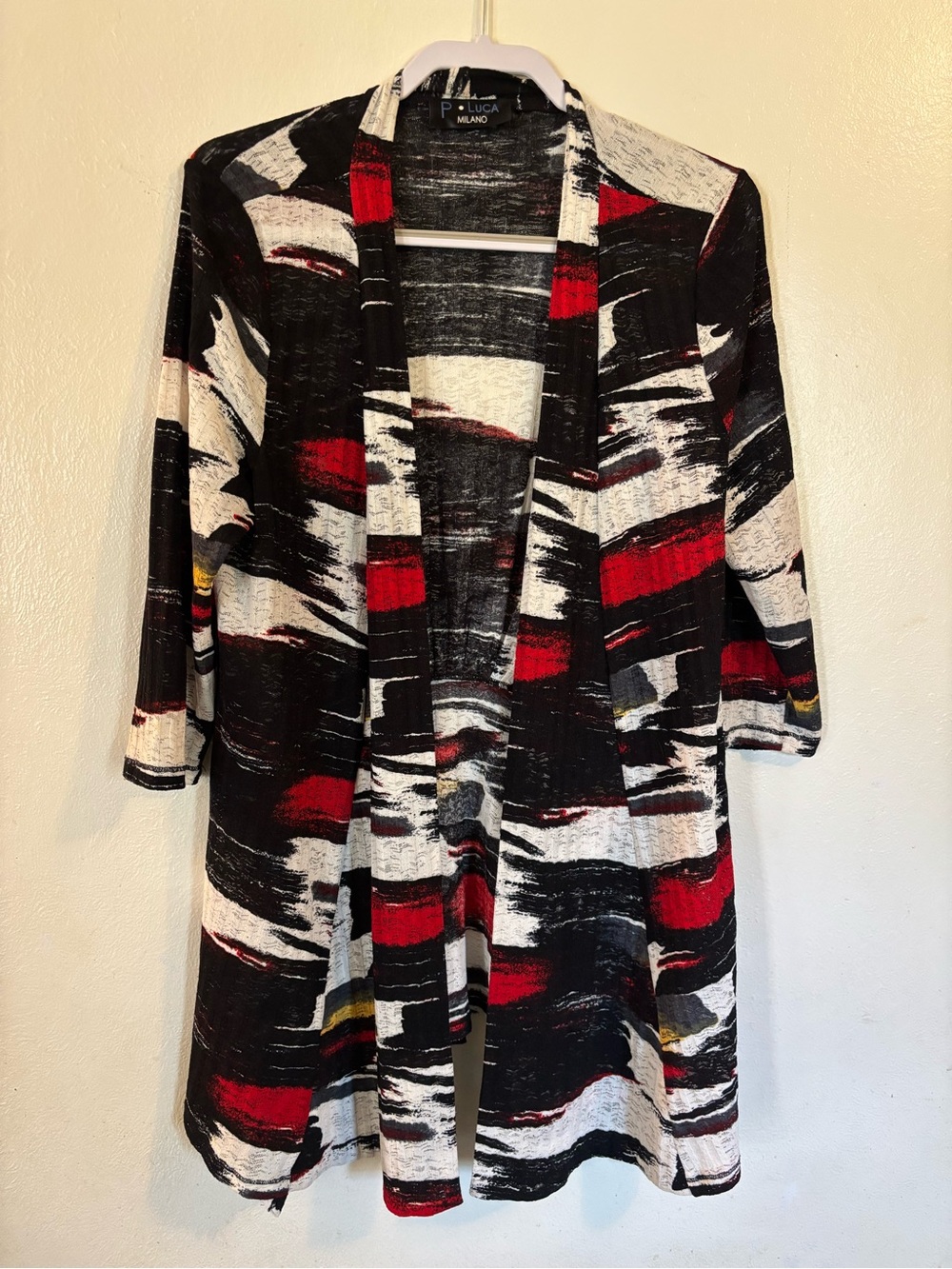 Milano Open-Front Abstract Stripe Cardigan - Black, Red, White